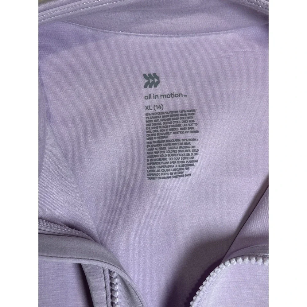 All In Motion Girls XL 14 Sandwash Half Zip Pullover Lavender Cropped